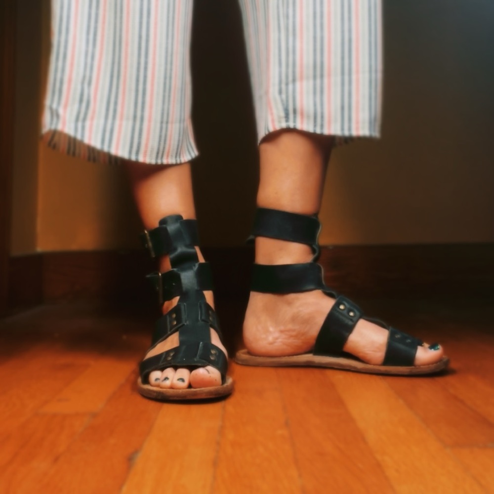 Black Leather Gladiator Sandals - Picture 7 of 15